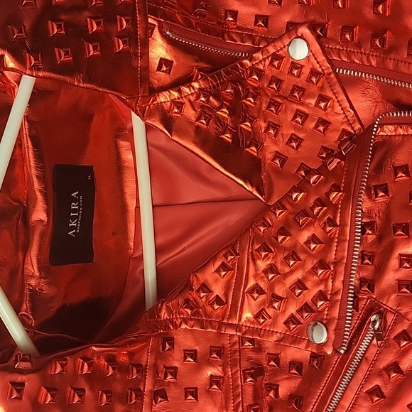 AKIRA Metallic Red Studded Moto Jacket - Picture 2 of 3